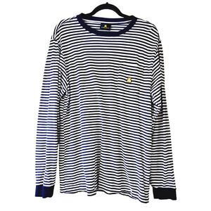 Teddy Fresh Shirt Mens Large Cotton Long Sleeve Blue Striped Logo Crew‎ Neck